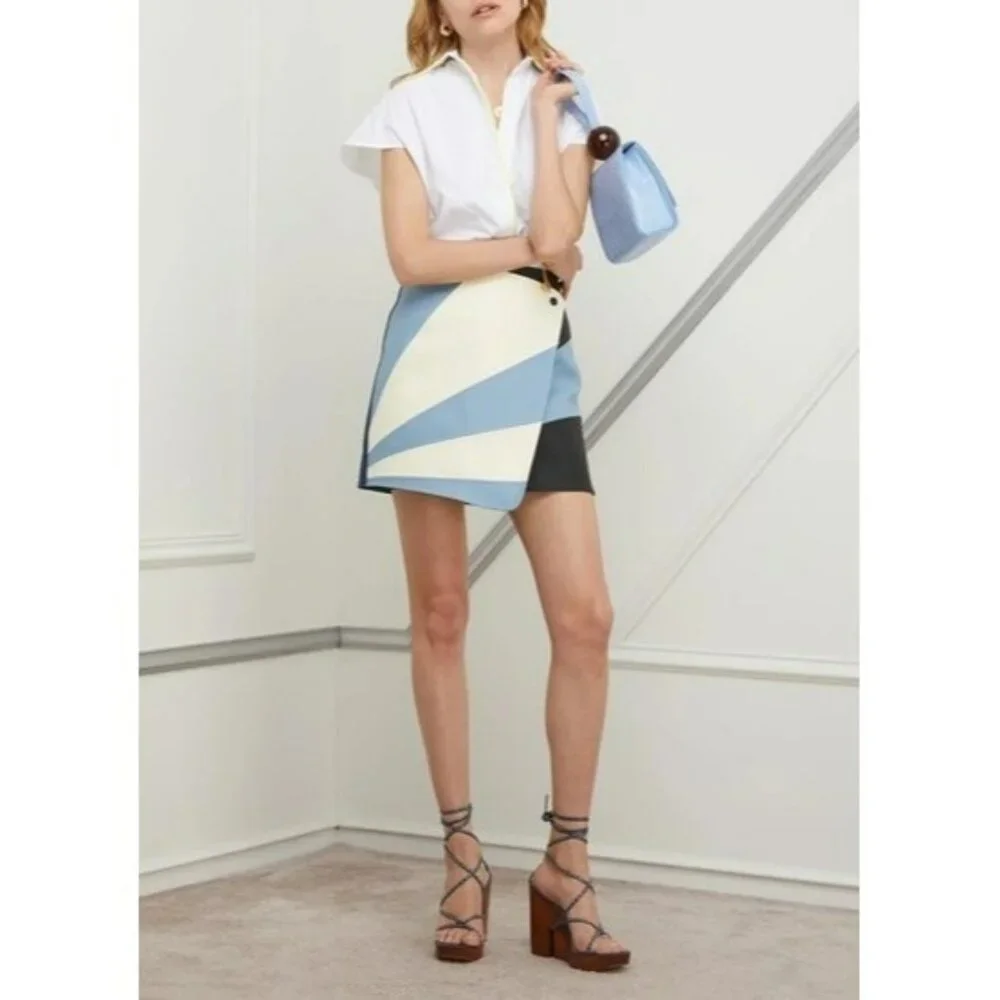 Miko Miko Stripe Skirt Faux Leather Blue White Mod Retro Futuristic Cosplay - Picture 1 of 16